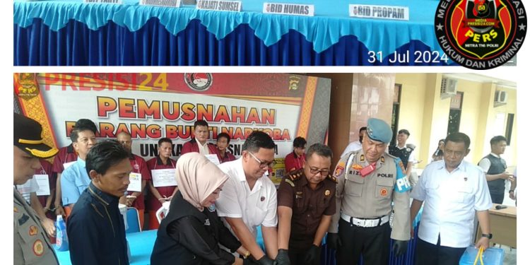 Ditresnarkoba Polda Sumsel Menggelar Pemusnahan BB Narkoba Jenis Sabu